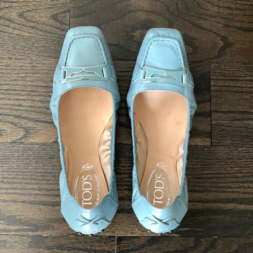 🥿Tod’s Square Toe Ballet Flats Leather Blue